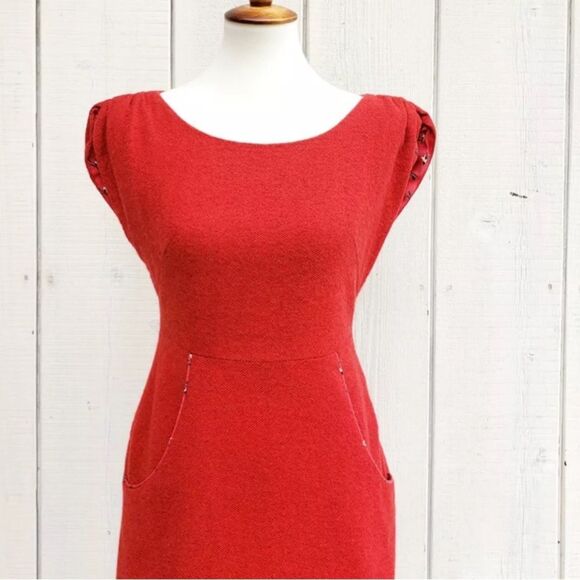 Tucker Red Wool Sheath Dress Size Large - Picture 3 of 10